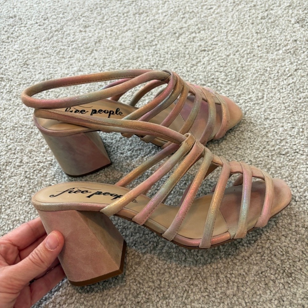 Free People Colette Cinched Heel EU 38 US 7.5 Rainbow Metallic Block Sandals